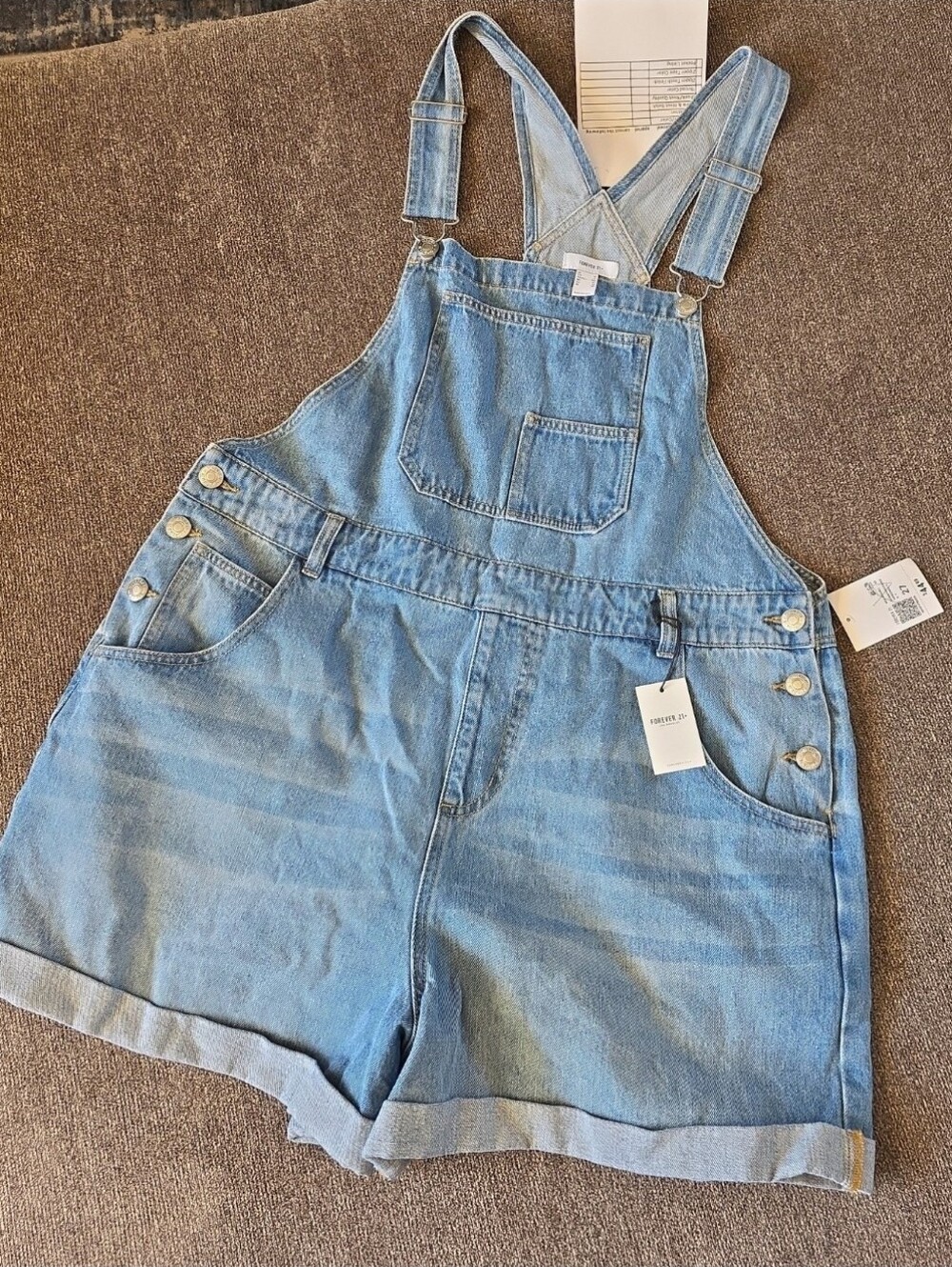 Light Wash Denim Overall Shorts Forever 21 denim jean overalls shorts bibs